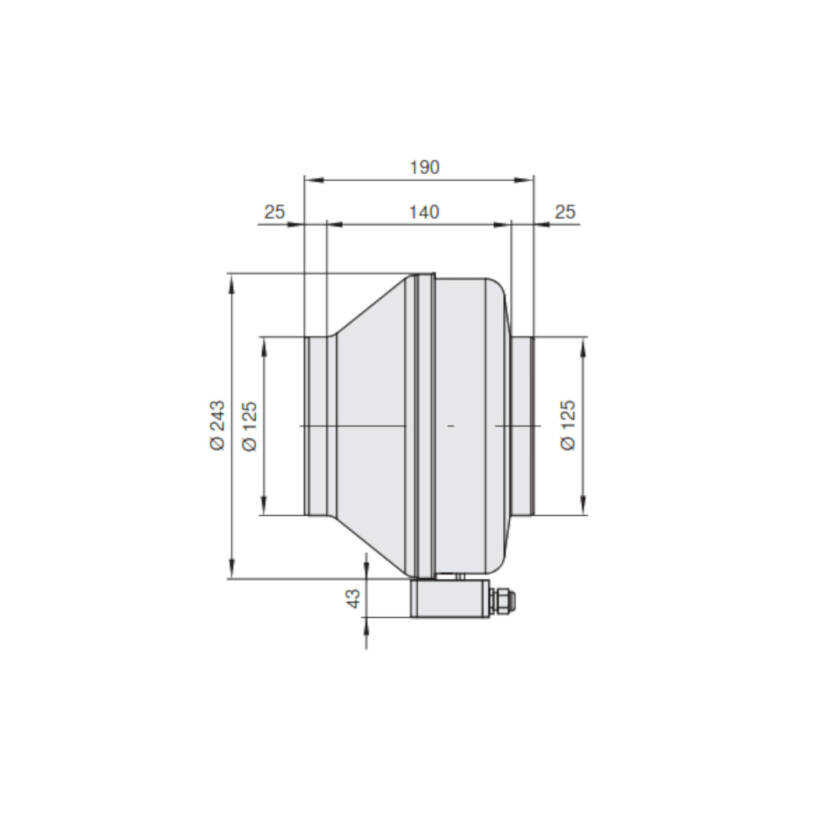 Ventilateur tubulaire sans fil125 mm dimensions